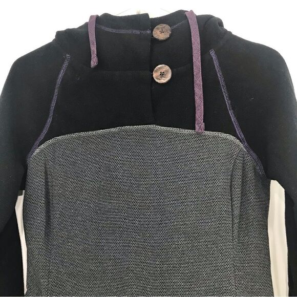 Prana Black Gray Colorblock  Drawstring Hood Cozy Long sleeve Tunic Fleece - Picture 3 of 15